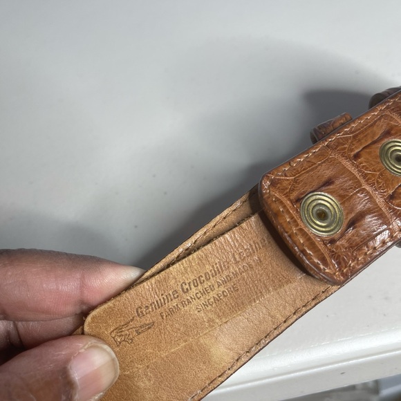 Ferrini Italy Hornback Nubuck brown Leather Belt with belt attached buckle Sz 40